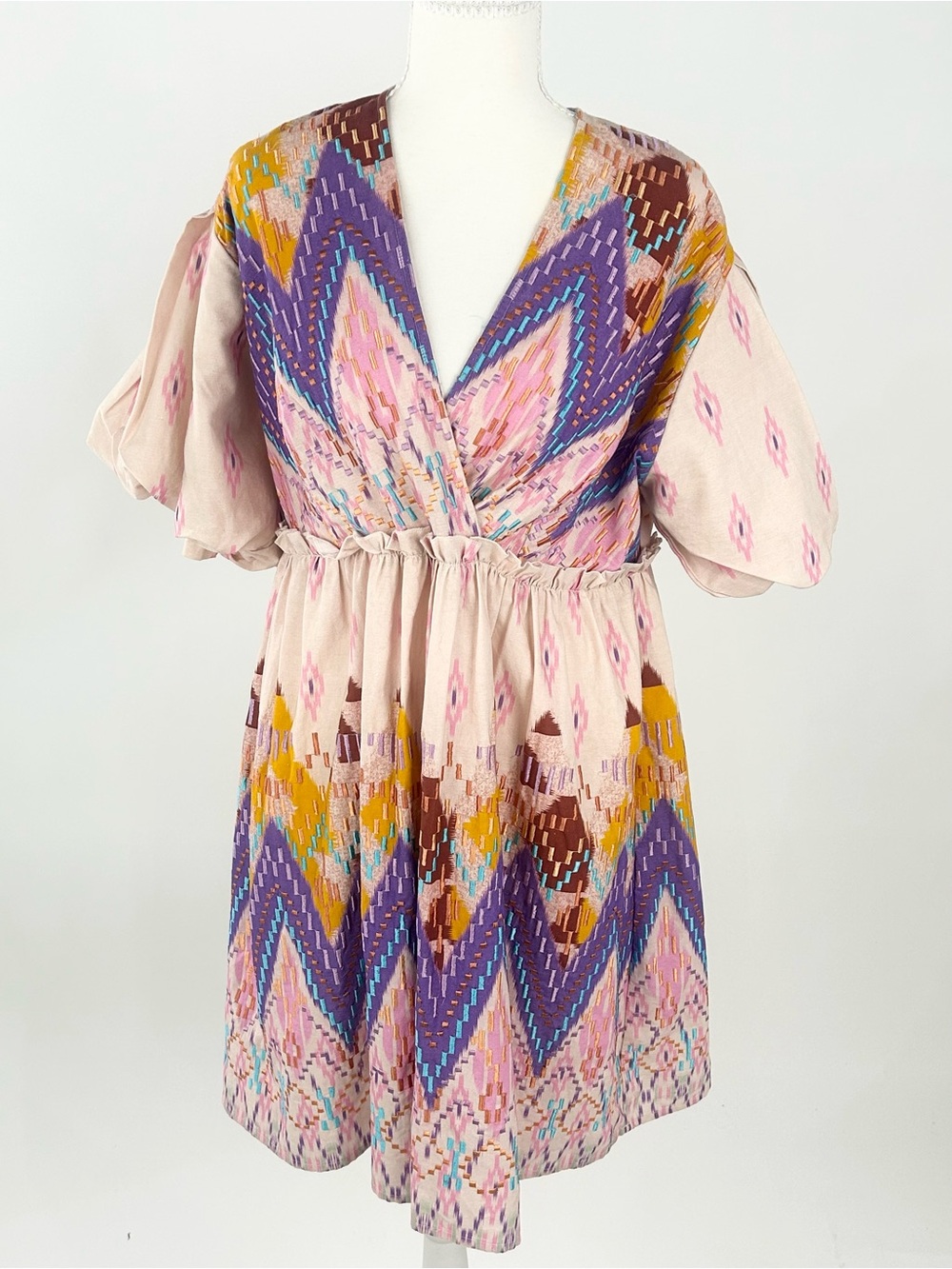 Not So Serious Anthropologie Abstract Embroidered Mini Dress L Pink